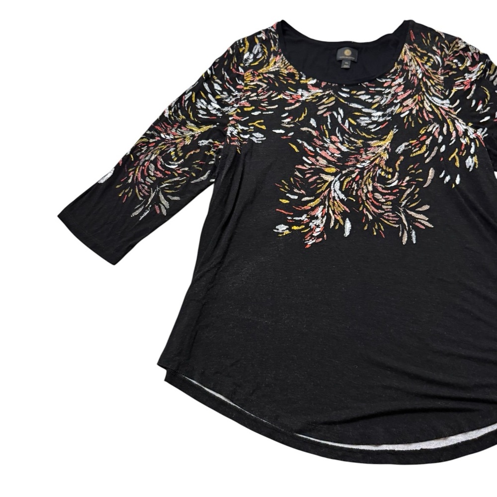 JM Collection Black Tunic with Multi-Color Brushstroke Floral Print Size XXL - Picture 6 of 13